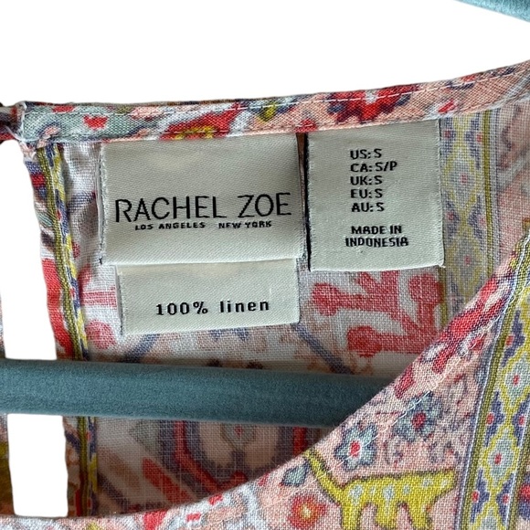 Rachel Zoe Tank Dress Sleeveless Geometric Linen Ikat Boho Trapeze Sz S - Picture 3 of 7